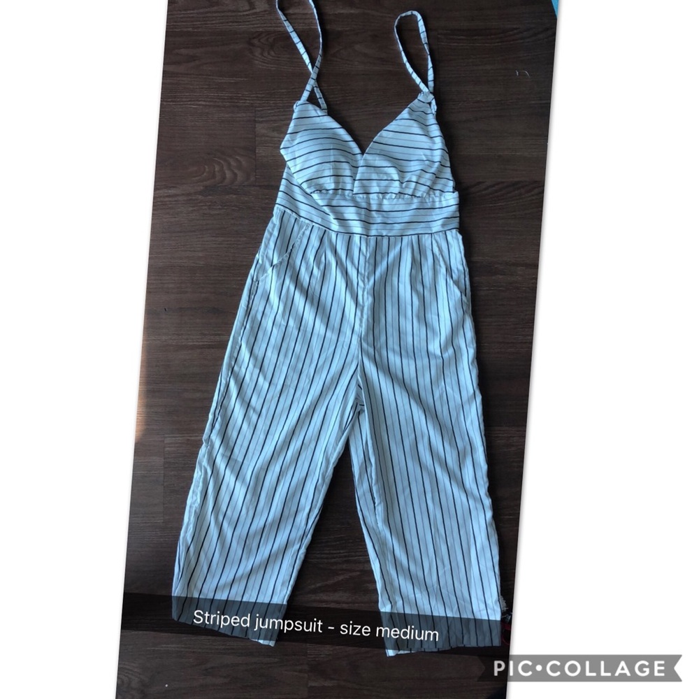 NEVER WORN Striped Jumpsuit - black and white
